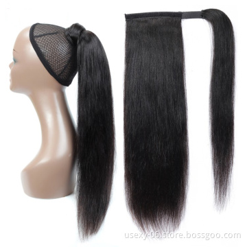 Virgin Brazilian Hair Drawstring Ponytail Cheveux Humains Yaki Wrap Around Ponytails For Black Women